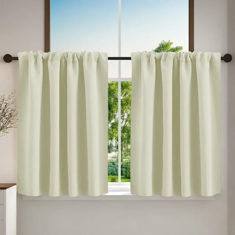 Pure Color Short Tier Curtains for Small Window Treatment Durable Short Blackout Curtain Washable Half Window Curtains