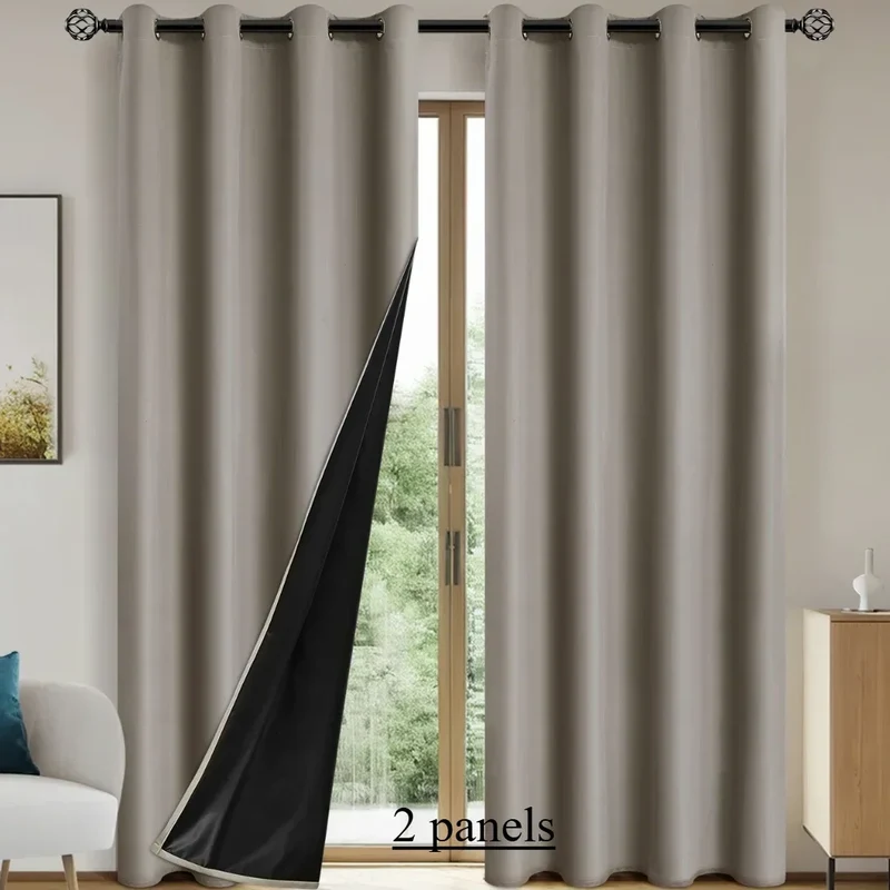 2panels Solid 100% Blackout Curtain - Curtains for Bedroom, Living Room Decor - UV Protection, Easy Sliding and Stylish Design