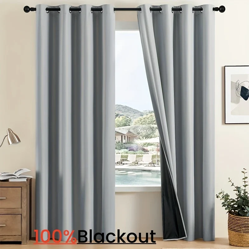 2panels Solid 100% Blackout Curtain - Curtains for Bedroom, Living Room Decor - UV Protection, Easy Sliding and Stylish Design