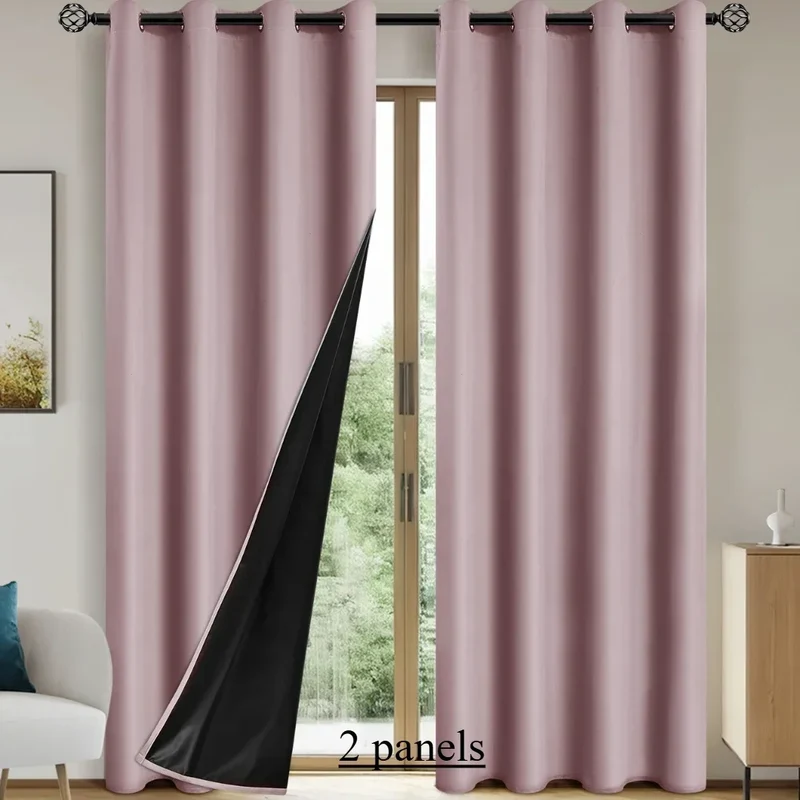 2panels Solid 100% Blackout Curtain - Curtains for Bedroom, Living Room Decor - UV Protection, Easy Sliding and Stylish Design