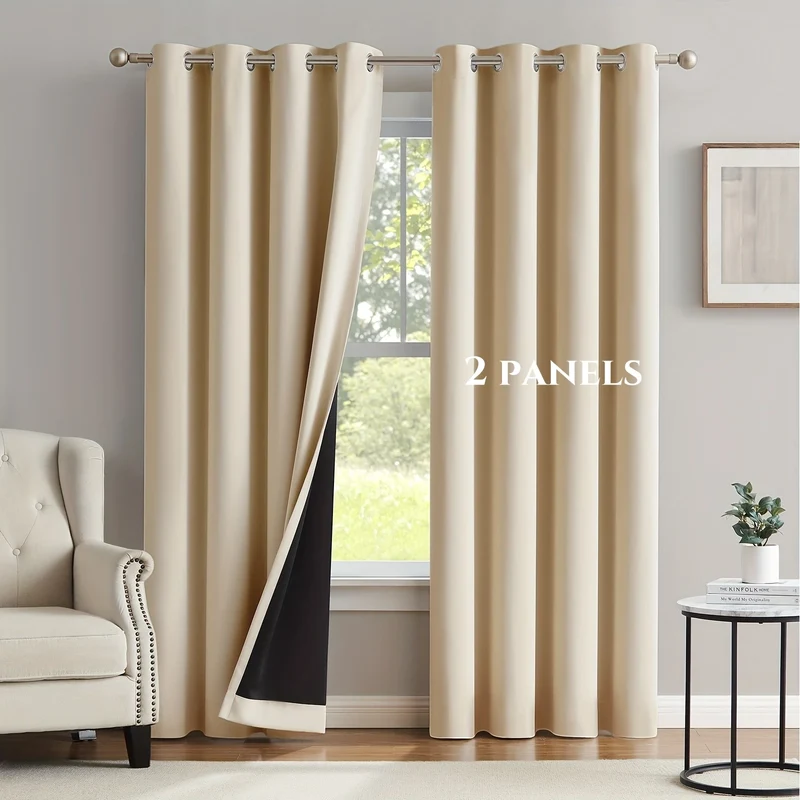 2panels Solid 100% Blackout Curtain - Curtains for Bedroom, Living Room Decor - UV Protection, Easy Sliding and Stylish Design