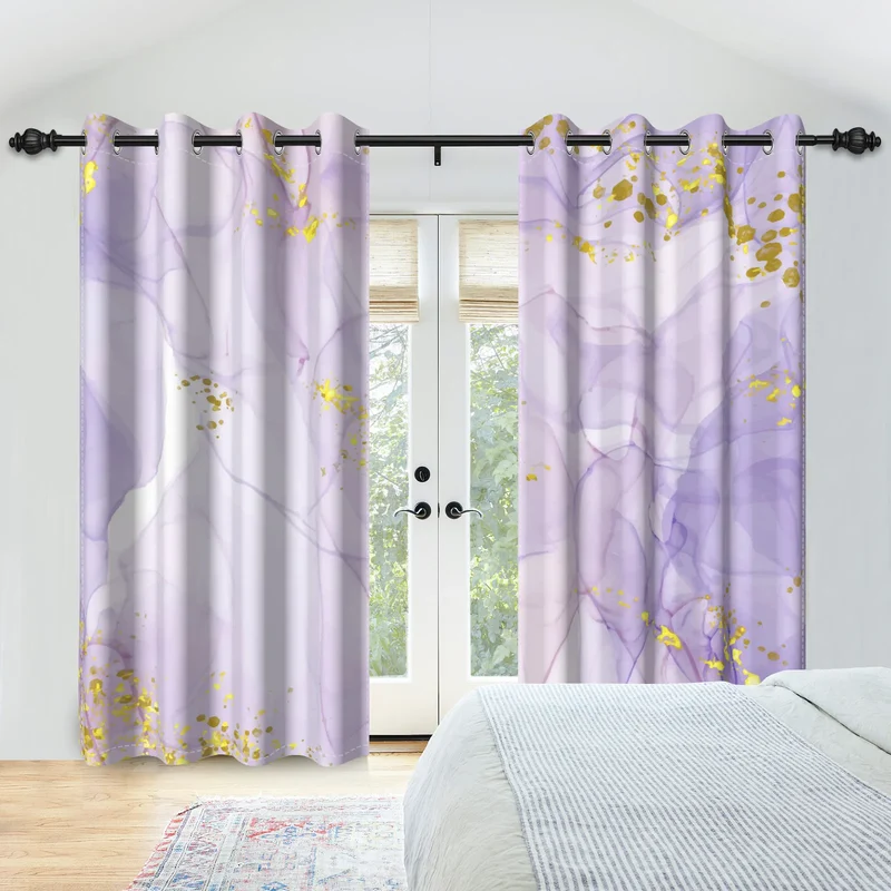 2pcs/set Marble Print Blackout Curtain Modern Window Drapes Blue Gold Pink Thermal Insulated Living Room Bedroom Home Decoration
