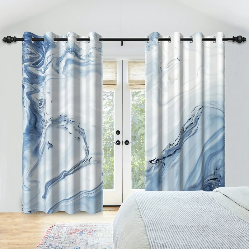 2pcs/set Marble Print Blackout Curtain Modern Window Drapes Blue Gold Pink Thermal Insulated Living Room Bedroom Home Decoration