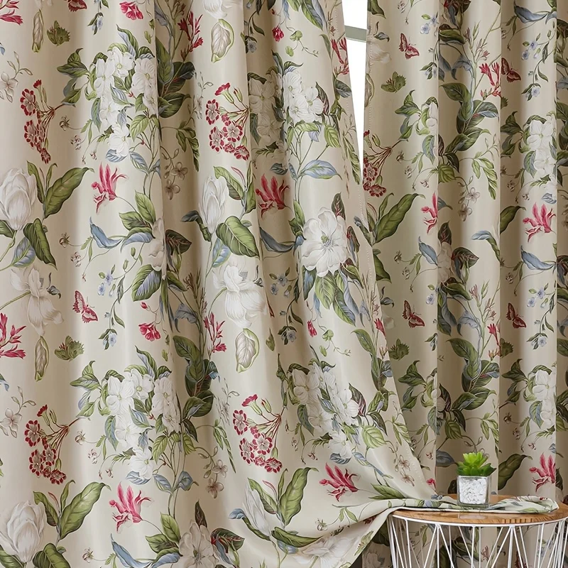 American Pastoral Print Blackout Curtain For Luxury Living Room,Noise Reduction Dustproof Blackout Curtain,Home Window Curtains