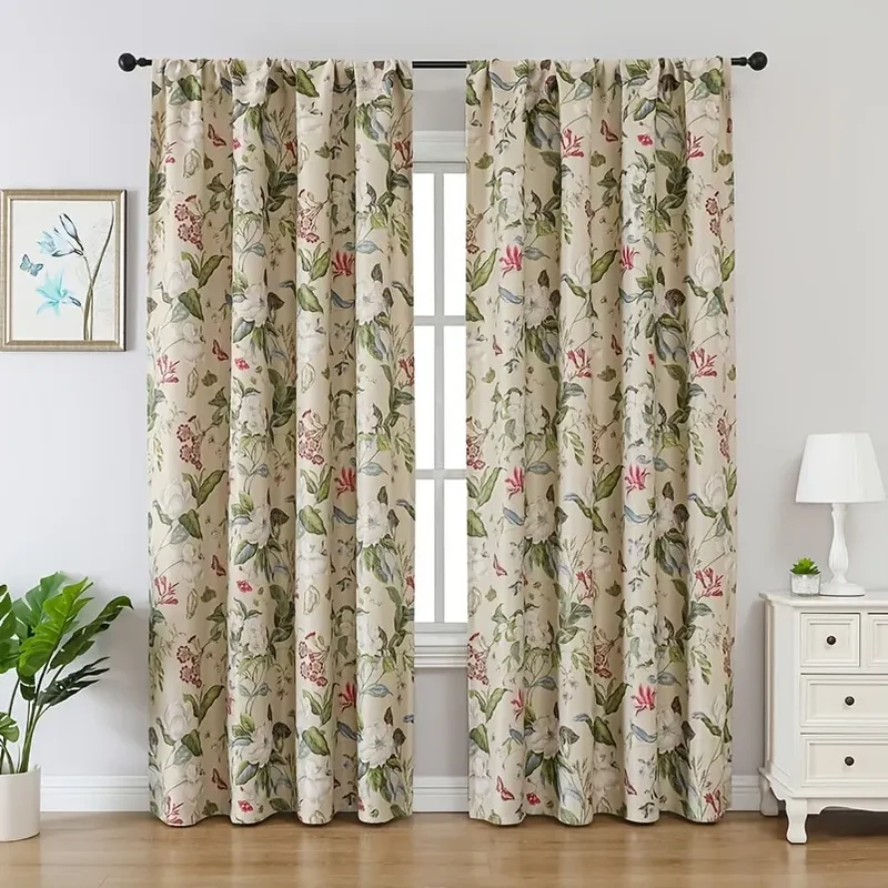 American Pastoral Print Blackout Curtain For Luxury Living Room,Noise Reduction Dustproof Blackout Curtain,Home Window Curtains