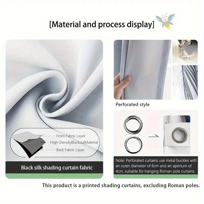 2pcs Blackout Curtain Set, Oriental Ink Landscape Design, Rod Pocket Polyester Panels, Contemporary Style, Machine Washable for