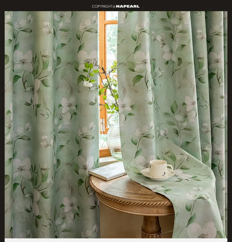 1PC European Style 100% Blackout Curtain for Bedroom Living Room Green Leaf Flower Printed Window Drapes Summer Curtains