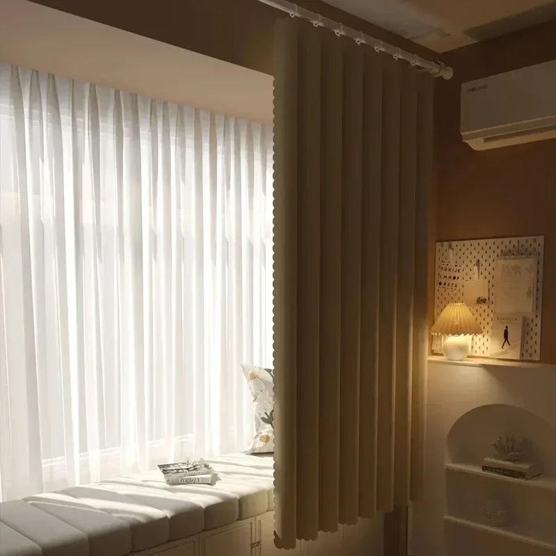 1PC 100% Blackout Curtain solid color High Shading Privacy Coated Insulated Lining Bedroom Living Room Partition Privacy Curtain