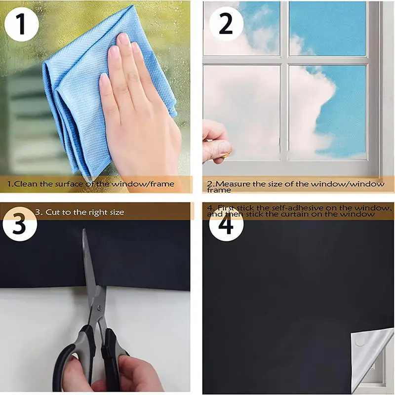 Blackout Curtain Self-adhesive Cooling Window Shades With Silver Coate For Living Room Bedroom Home Window Film Cloth