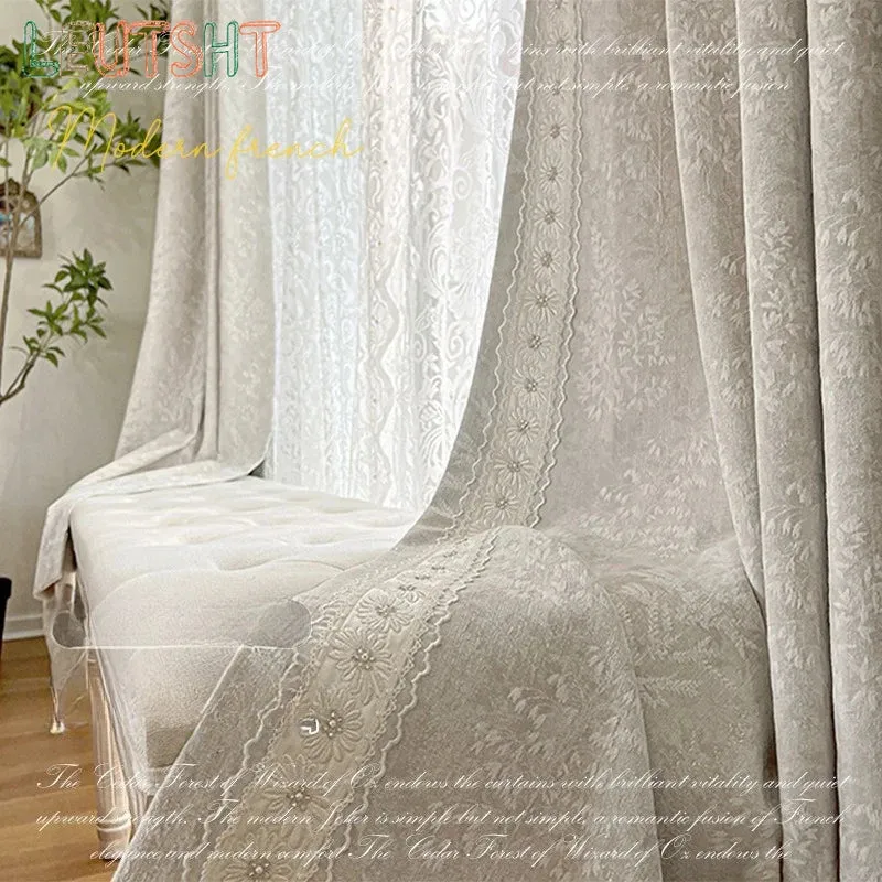 French Retro Style High-end Luxury Romantic Jacquard Chenille Lace Blackout Curtain Bedroom Door Screen Shutter Home Decor