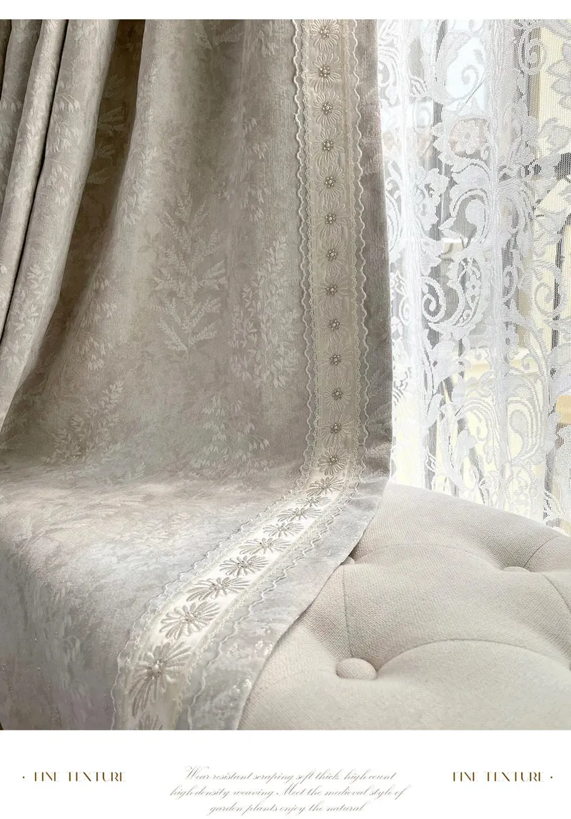 French Retro Style High-end Luxury Romantic Jacquard Chenille Lace Blackout Curtain Bedroom Door Screen Shutter Home Decor