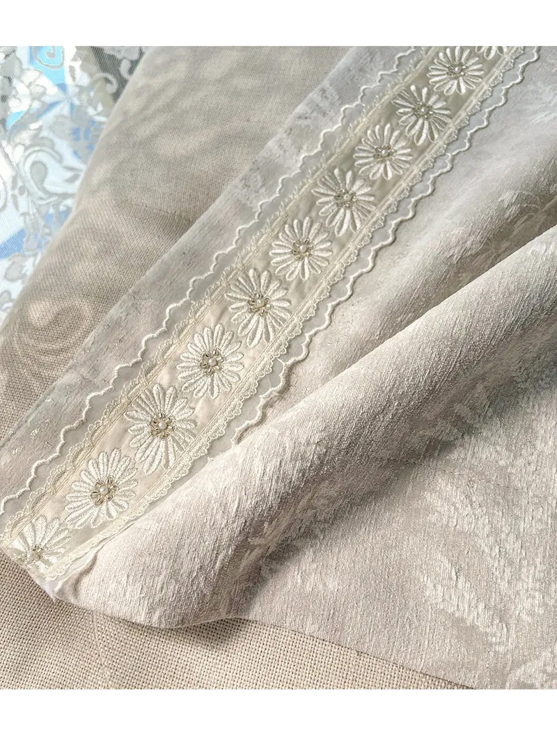 French Retro Style High-end Luxury Romantic Jacquard Chenille Lace Blackout Curtain Bedroom Door Screen Shutter Home Decor