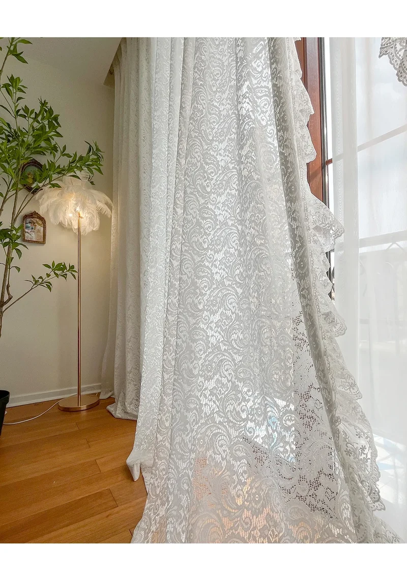 French Retro Style High-end Luxury Romantic Jacquard Chenille Lace Blackout Curtain Bedroom Door Screen Shutter Home Decor