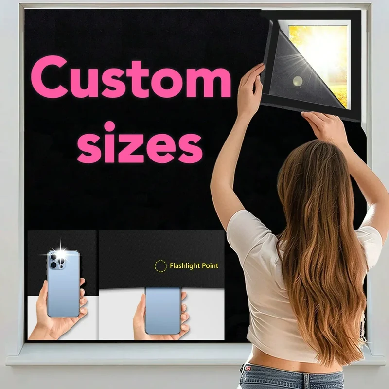 Customizable size 100% Blackout Curtain Self-adhesive Portable Travel Window Shades For Living Room Bedroom Home Window