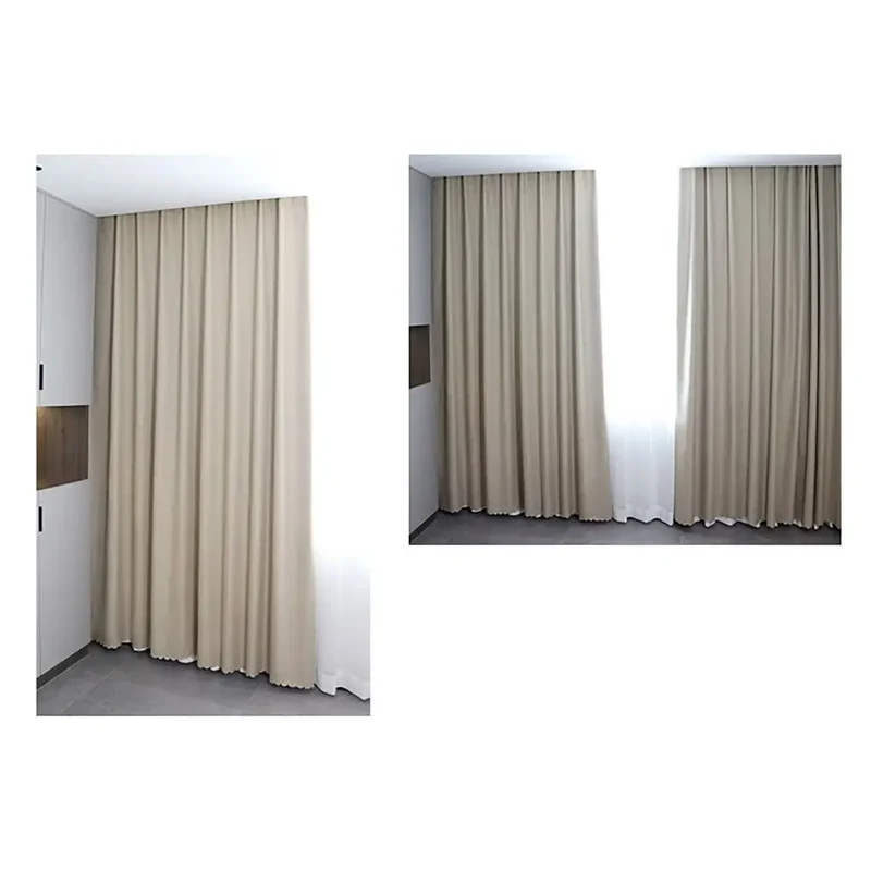 1Pcs Full Blackout Partition Blackout Curtain High Shading Protection Polyester Fabric Window Door Curtain Beige
