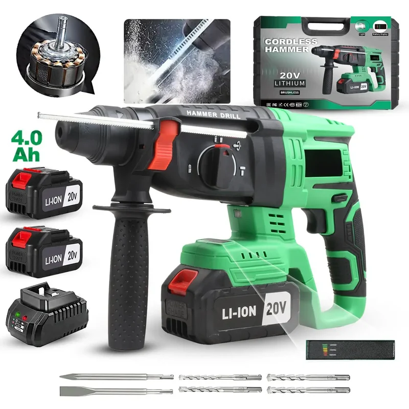 Local US Warehouse 20V Cordless Rotary Hammer Drill Electric with SDS Plus Bit DIY Demolition Drilling Battery Powered
