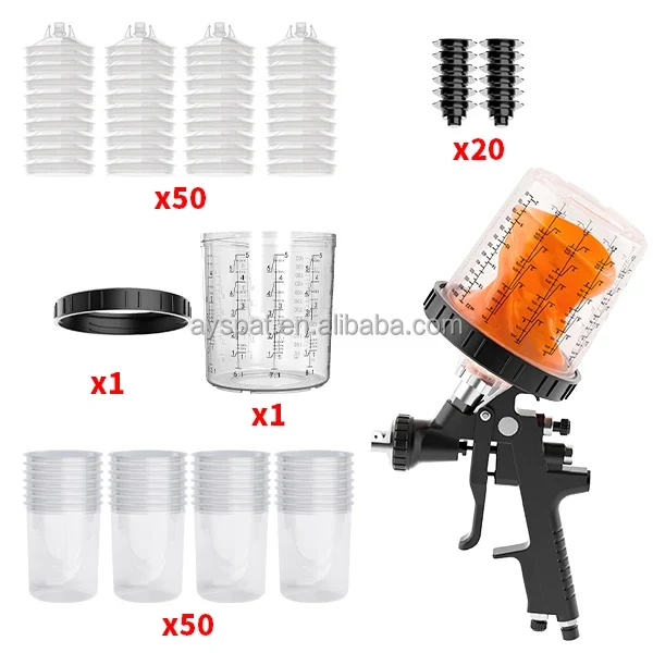 650cc 22Oz Disposable Plastic Paint Cup System Kit with 125 Micron Filter for Spray Gun