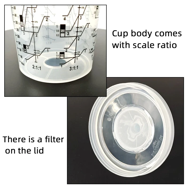 800ML Spray Gun Disposable Gun Pot With Scale Plastic Transparent Paint Mixing Cup Disposable Measuring Cup With Adapter