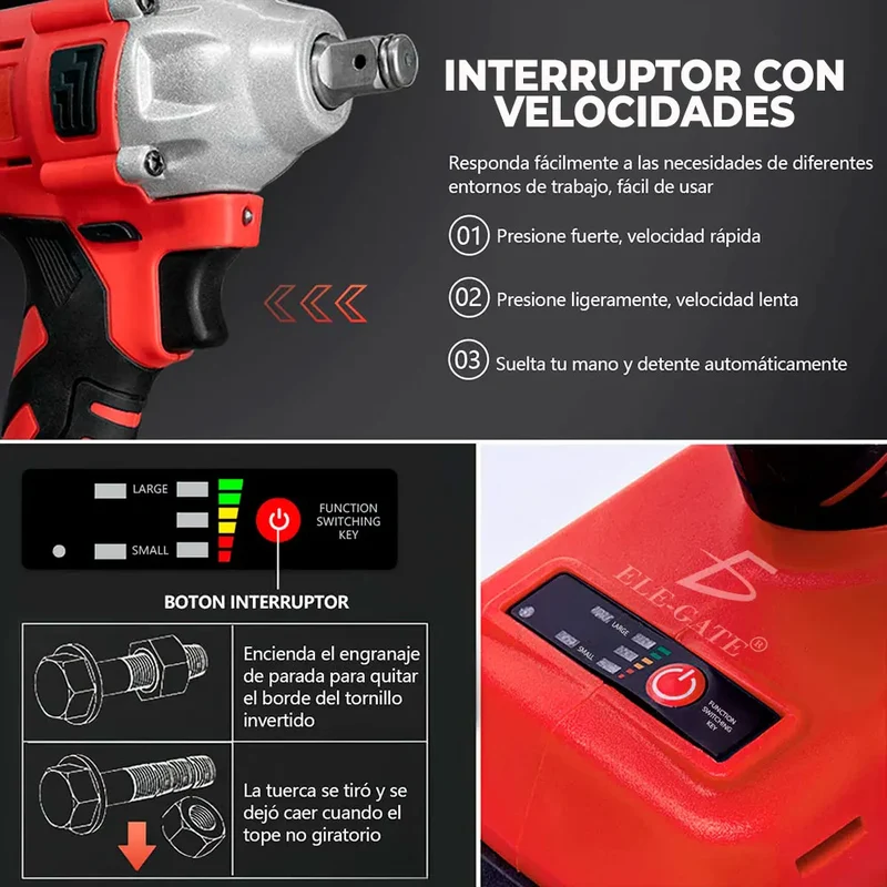 Atverce Professional Cordless Brushless Impact Wrench Kit Lithium-Ion Battery 0-300 Nm Torque 1 LED Light 3-Year Warranty 2 kg