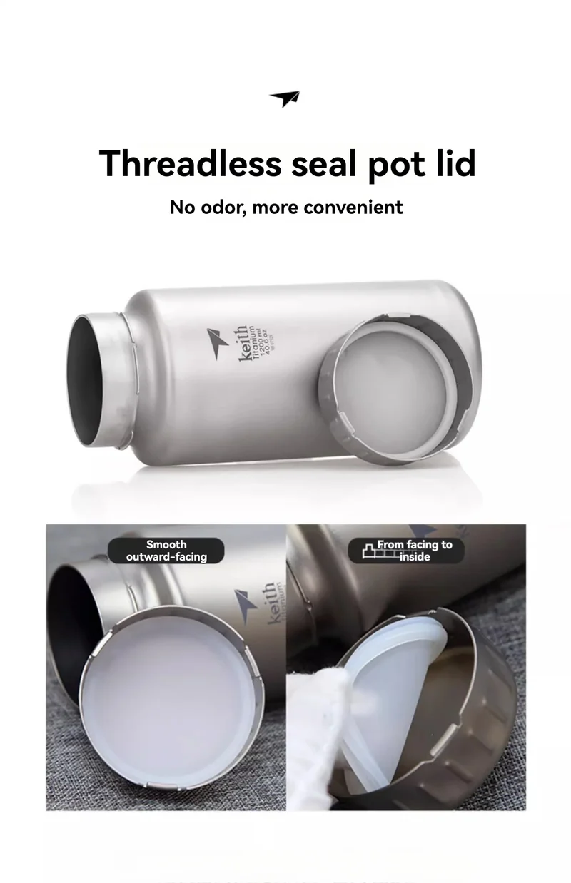 Keith Titanium Sports Bottle 0.9L/1.2L Large Capacity Kettle Outdoor Camping Drinkware Wide Mouth Non-threaded Water Bottle