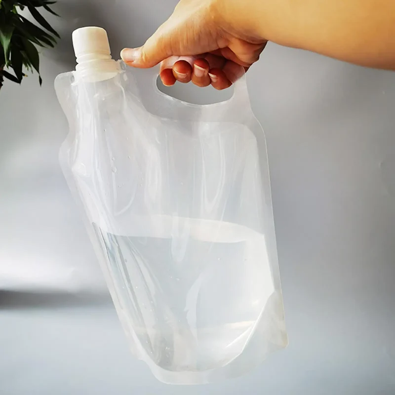Foldable Water Bag 2L Transparent Reusable Drinking Water Container for Hiking Backpacking, Leakproof Travel Sports Bottle