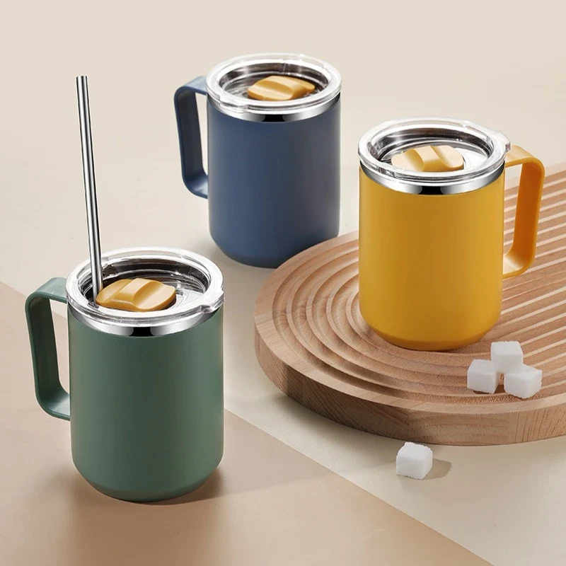 450ML Stainless Steel Insulated Mug with Lid Double Layered Cup Wall Coffee Thermos Cup for Office Outdoor Portable Water Bottle