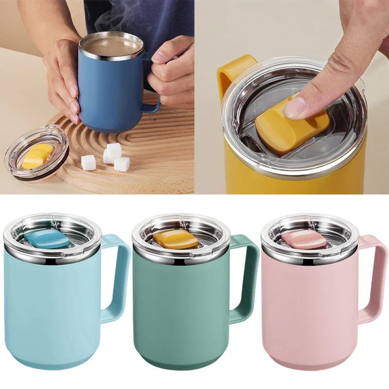 450ML Stainless Steel Insulated Mug with Lid Double Layered Cup Wall Coffee Thermos Cup for Office Outdoor Portable Water Bottle