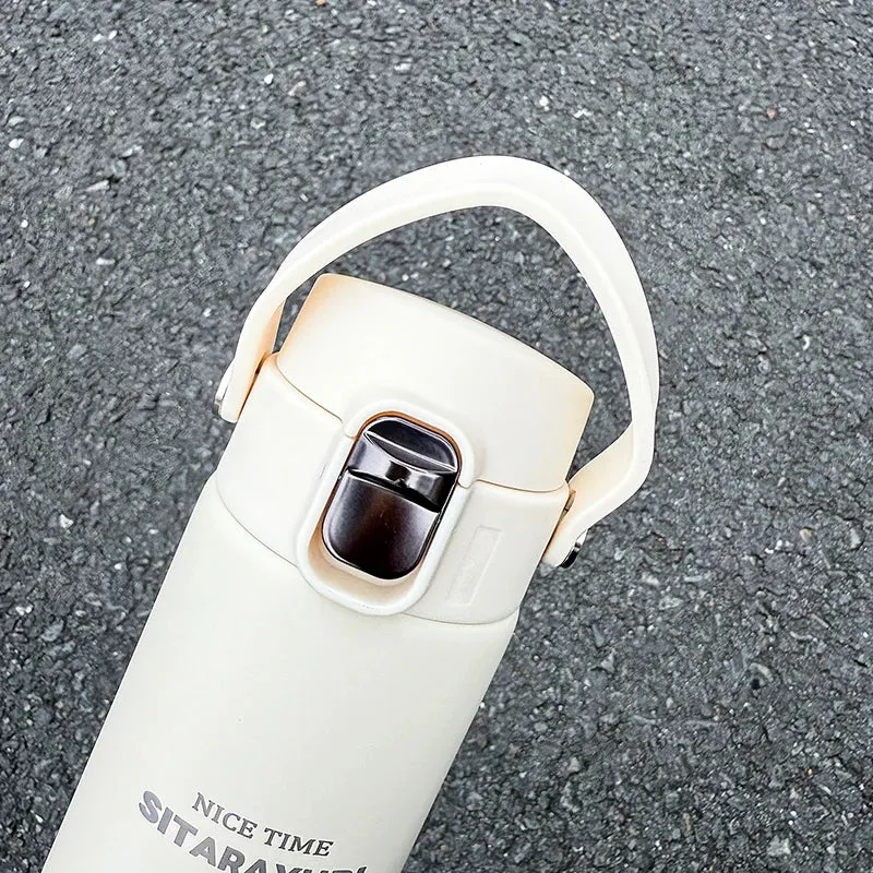 1 PC Stainless Steel Vacuum Flask, 500ml Pop-Up Direct Drink Insulated Bottle with Wide Handle, Outdoor Portable Sports Bottle