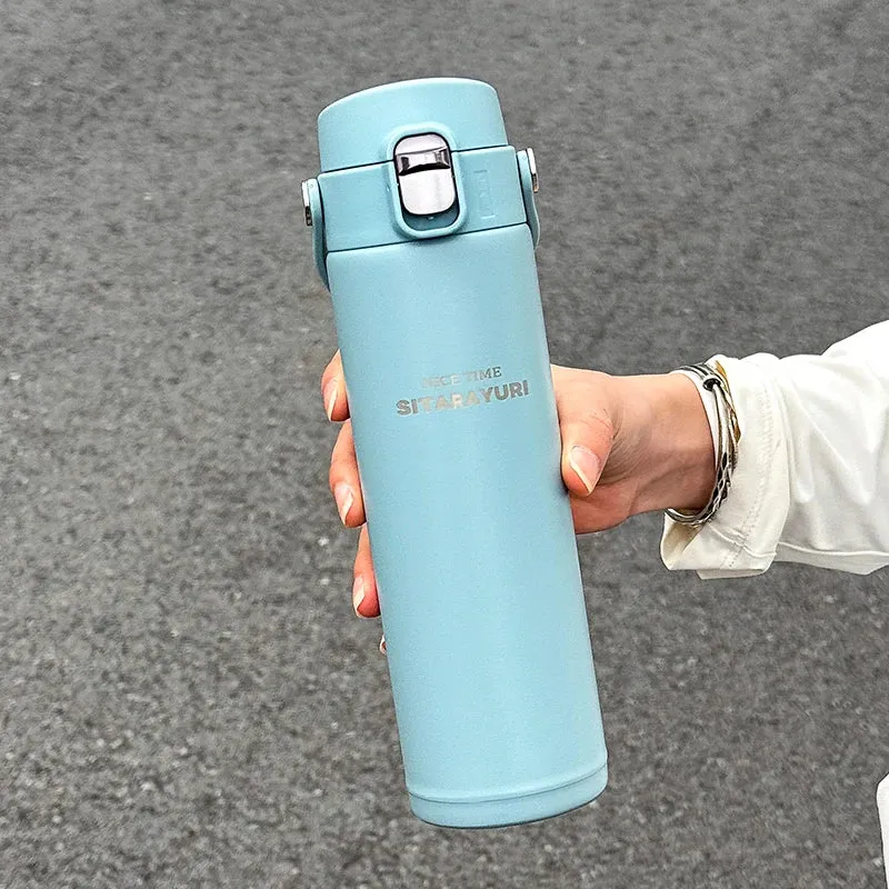 1 PC Stainless Steel Vacuum Flask, 500ml Pop-Up Direct Drink Insulated Bottle with Wide Handle, Outdoor Portable Sports Bottle