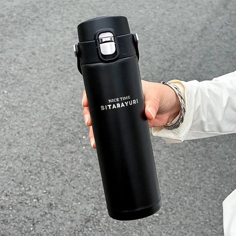 1 PC Stainless Steel Vacuum Flask, 500ml Pop-Up Direct Drink Insulated Bottle with Wide Handle, Outdoor Portable Sports Bottle