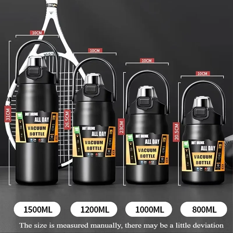 LargeCapacityOutdoor SportsThermos Bottle Portable Water Bottle Stainless Steel Vacuum Insulation with Straw 800ml/1000ml/1500ml