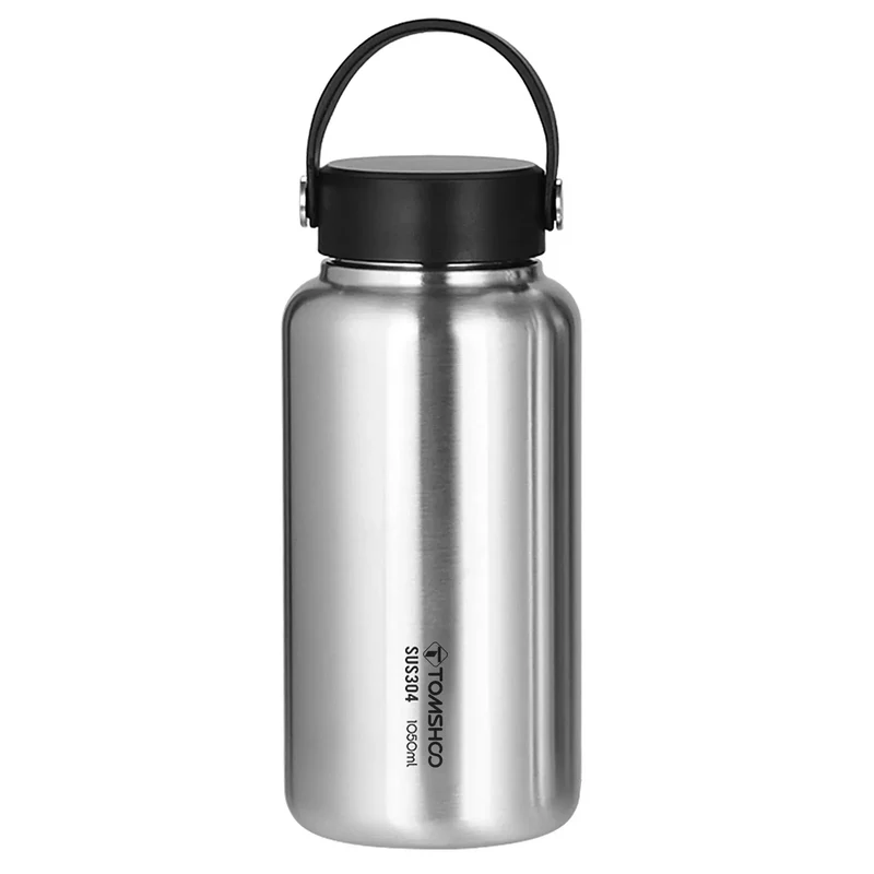 TOMSHOO 1.05L Stainless Steel Water Bottle Leak Proof Sports Bottle W 750ml Water Cup Coffee Mug Hanging Pot for Outdoor Camping