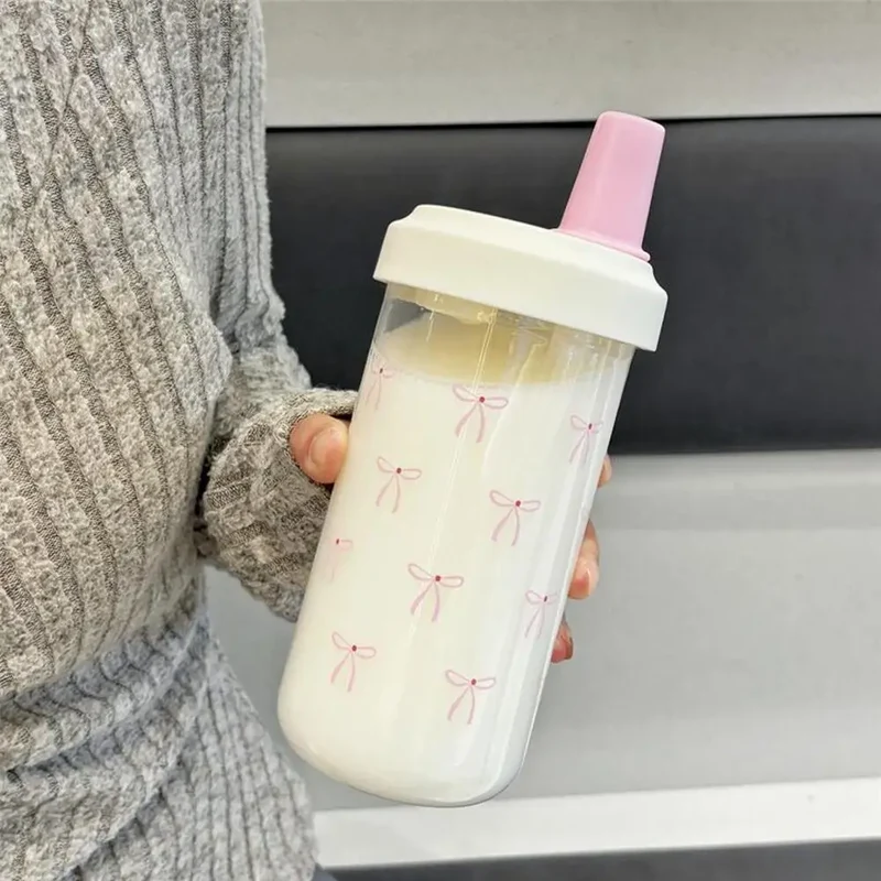 Pink Bow Tumbler Transparent Straw Water Cup Cute Portable Water Bottle For Outdoor School Drinking Water Bottles
