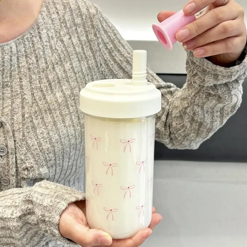 Pink Bow Tumbler Transparent Straw Water Cup Cute Portable Water Bottle For Outdoor School Drinking Water Bottles