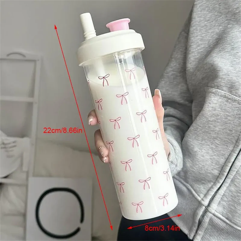 Pink Bow Tumbler Transparent Straw Water Cup Cute Portable Water Bottle For Outdoor School Drinking Water Bottles