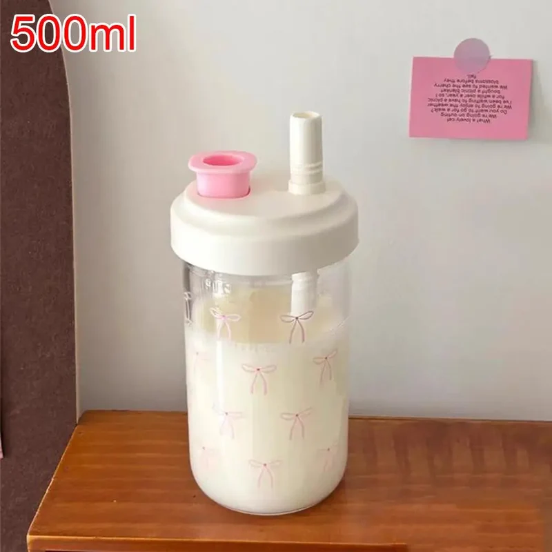Pink Bow Tumbler Transparent Straw Water Cup Cute Portable Water Bottle For Outdoor School Drinking Water Bottles