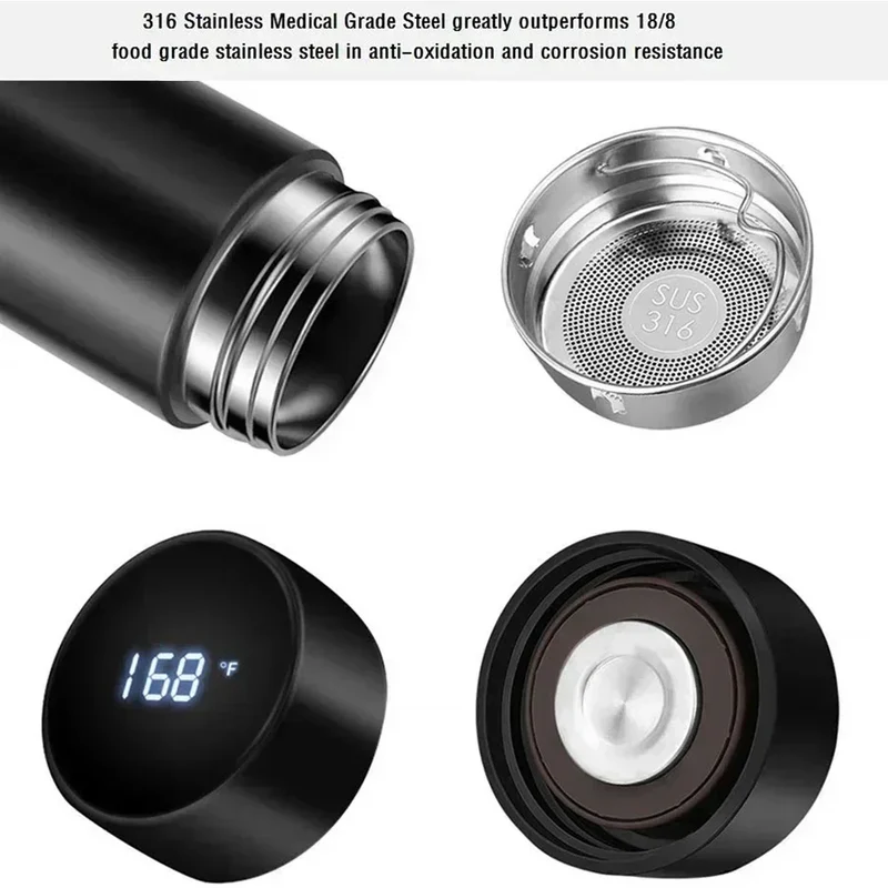 Coffee Cup, Teapot, Smart Sports Bottle with LED Temperature Display, 17 Oz Insulated Stainless Steel Water Bottle