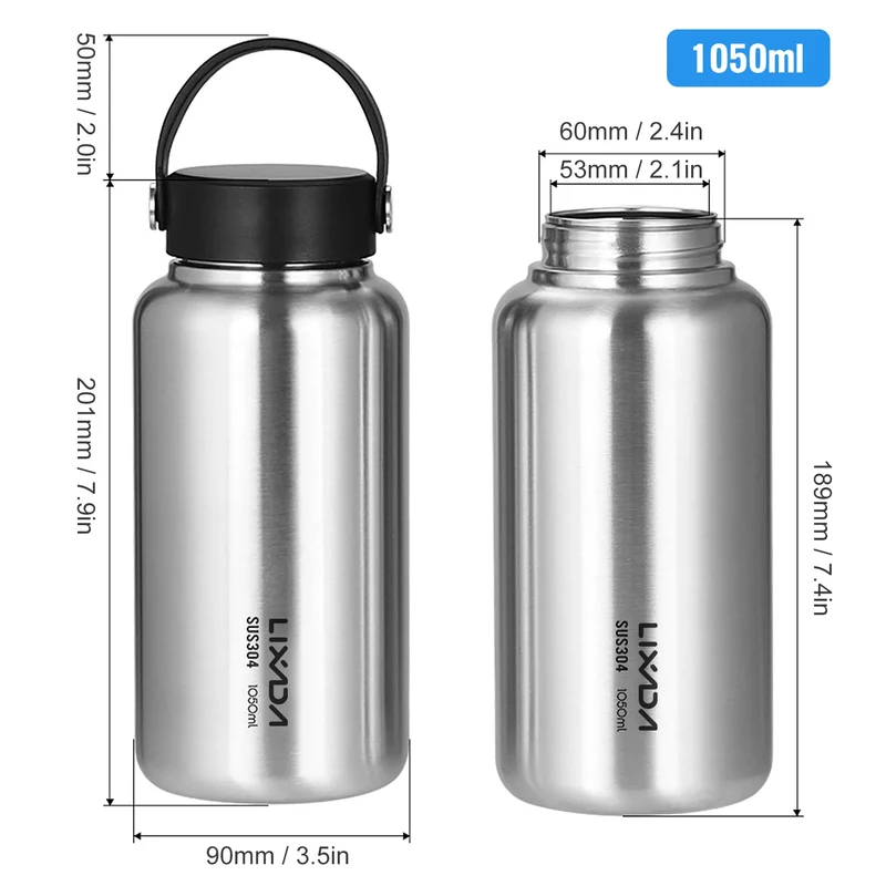 LIXADA Stainless Steel Water Bottle Leak Proof Sports Bottle with 750ml Water Cup for Outdoor Camping Hiking Sport Bottle