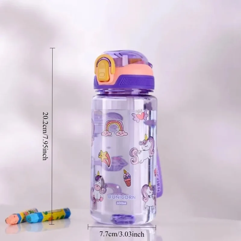 Dinosaur Themed Camping Bottle For Water Drinking Cup With Straw 600ml BPA Free Leakproof Kids Sports Bottle Lightweight Durable