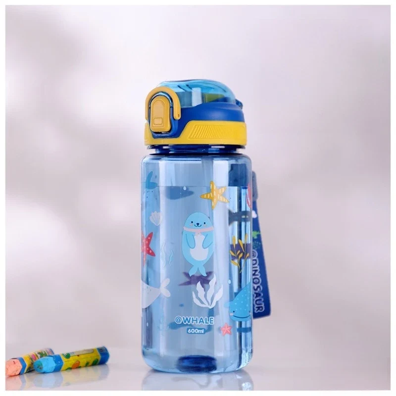 Dinosaur Themed Camping Bottle For Water Drinking Cup With Straw 600ml BPA Free Leakproof Kids Sports Bottle Lightweight Durable