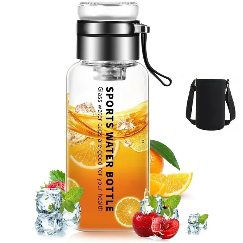 1000ml/750ml Glass Water Bottle with Filter and Sleeve Leak Proof Tea Cup BPA Free Reusable Outdoor Portable Water Bottle
