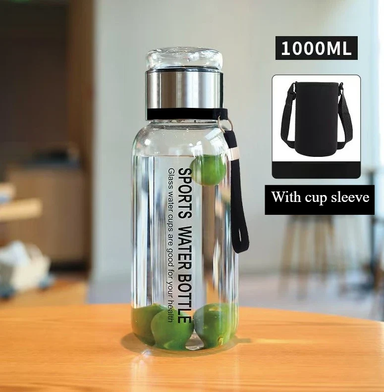 1000ml/750ml Glass Water Bottle with Filter and Sleeve Leak Proof Tea Cup BPA Free Reusable Outdoor Portable Water Bottle