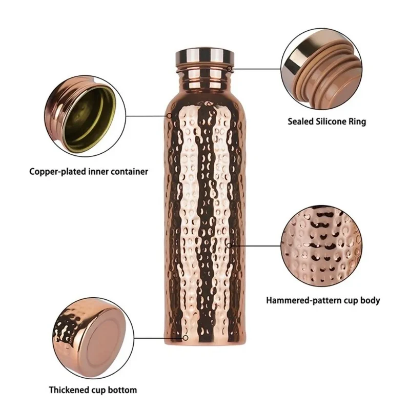800ML Copper Water Bottle One-Click Open Lid Thermal Insulation Leakproof Sports Bottle Anti-Slip Silicone Base