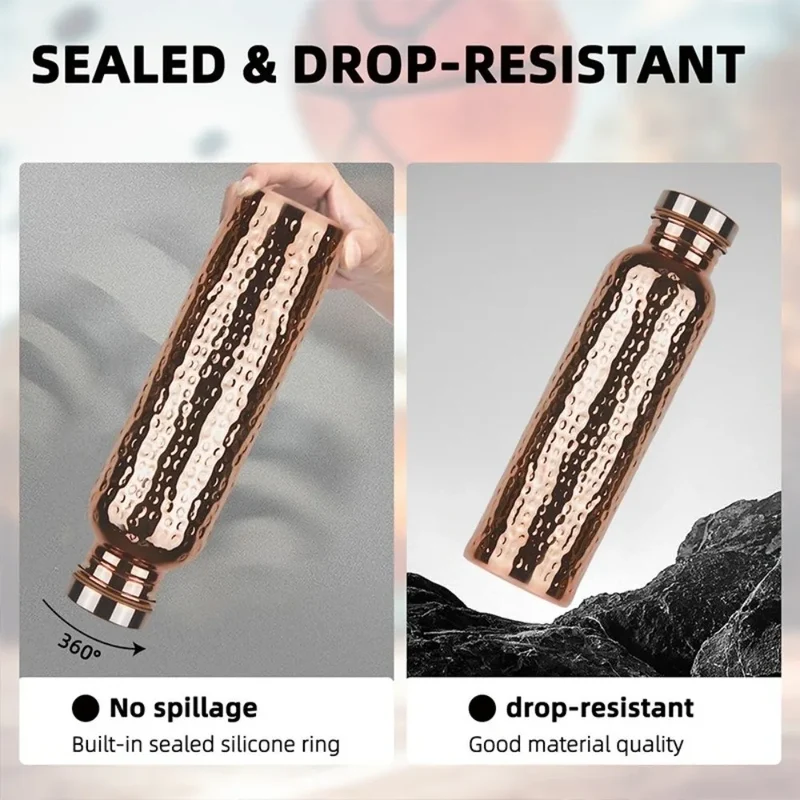 800ML Copper Water Bottle One-Click Open Lid Thermal Insulation Leakproof Sports Bottle Anti-Slip Silicone Base