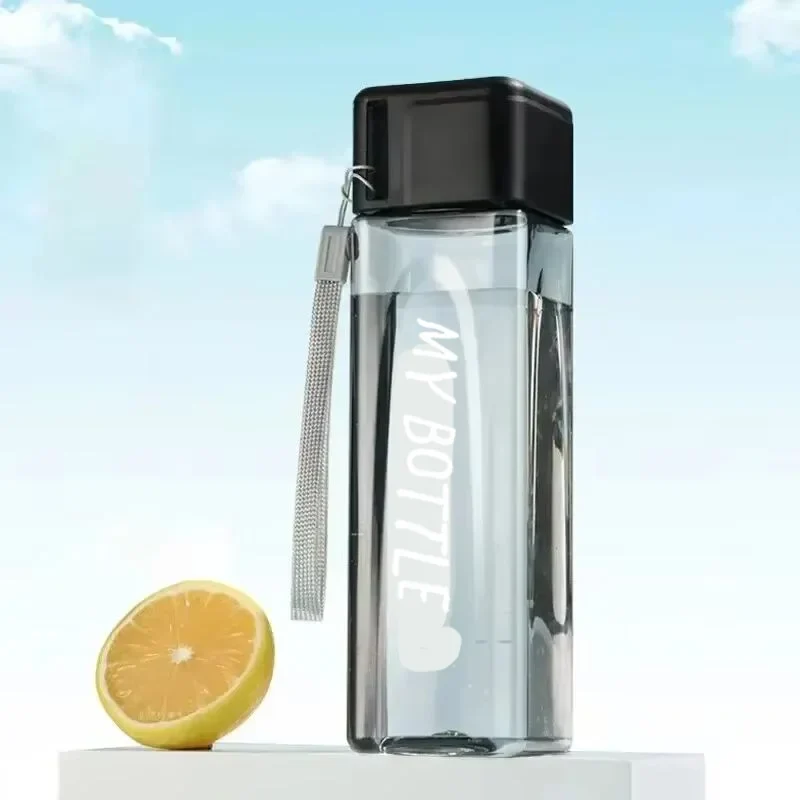 1 Pcs Clear Square Drinking Glass in Mate Plastic Portable Water Bottle with Milk Cable for Outdoor Sports
