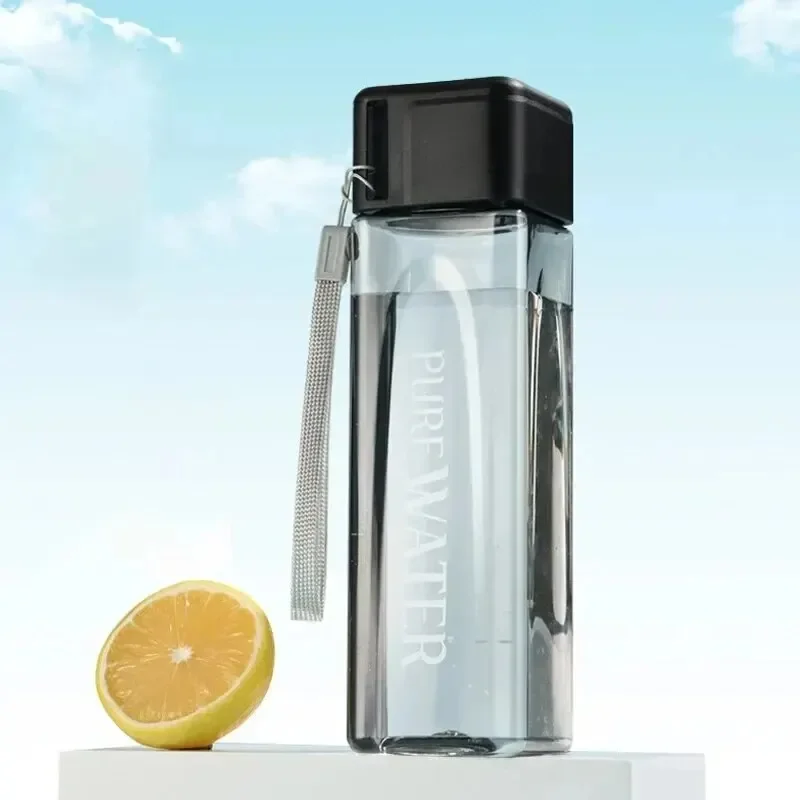 1 Pcs Clear Square Drinking Glass in Mate Plastic Portable Water Bottle with Milk Cable for Outdoor Sports