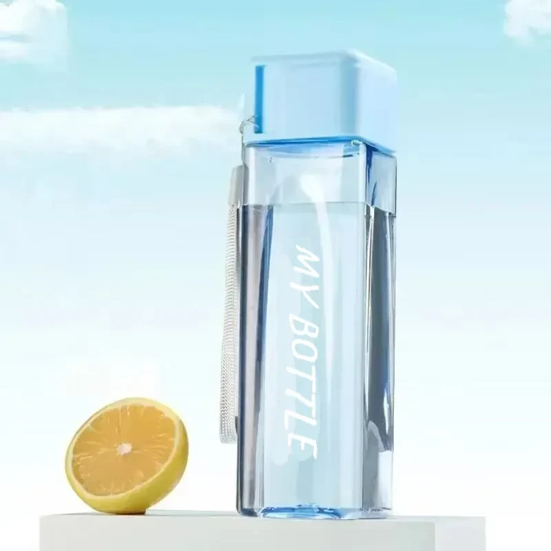 1 Pcs Clear Square Drinking Glass in Mate Plastic Portable Water Bottle with Milk Cable for Outdoor Sports