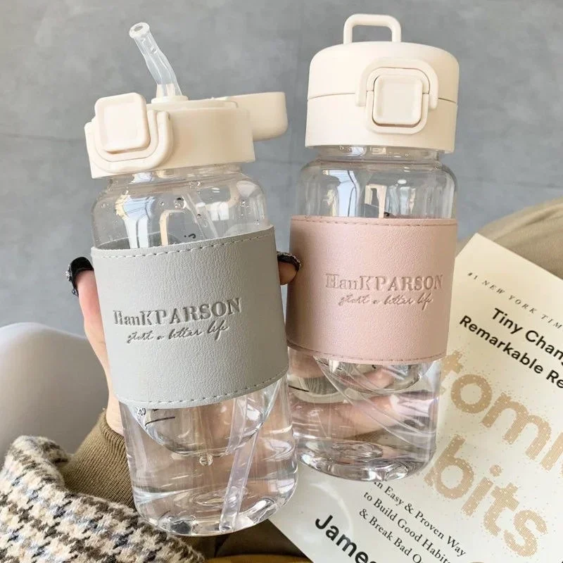 500ml Portable Water Bottle with Straw Creative Cute Leak-proof Plastic Drinking Bottle Milk Coffee Tea Juice Cup Drinkware