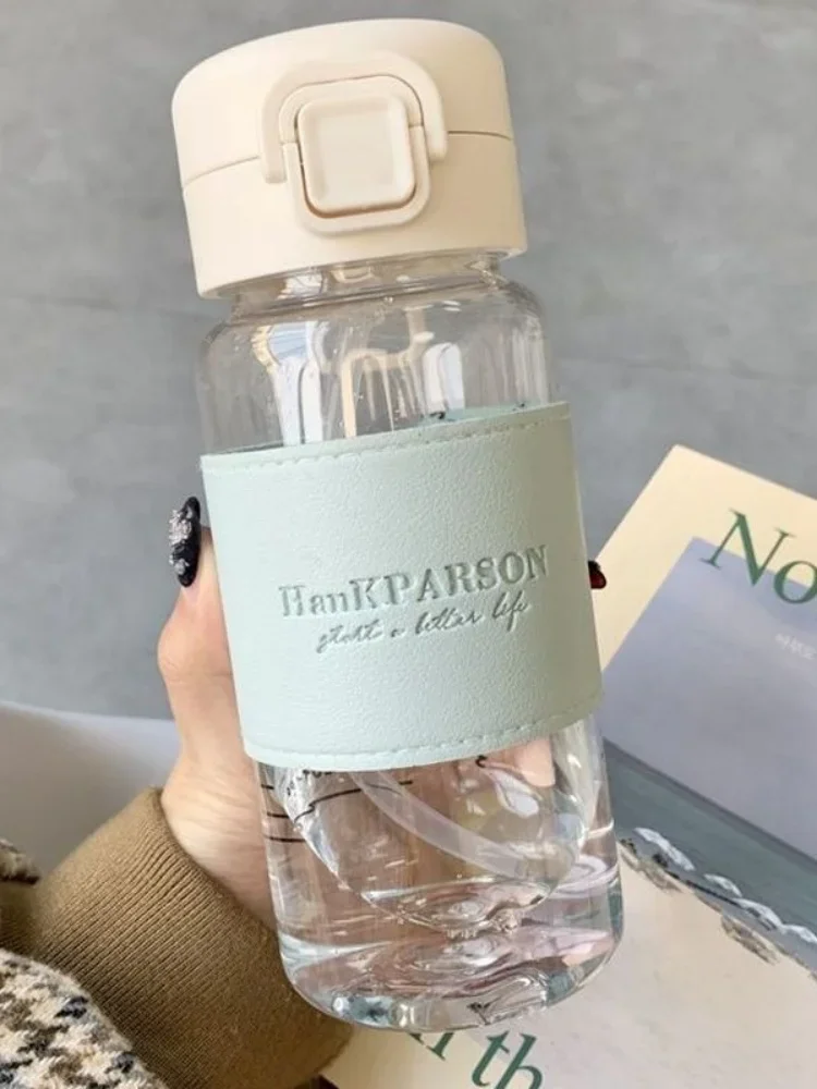 500ml Portable Water Bottle with Straw Creative Cute Leak-proof Plastic Drinking Bottle Milk Coffee Tea Juice Cup Drinkware