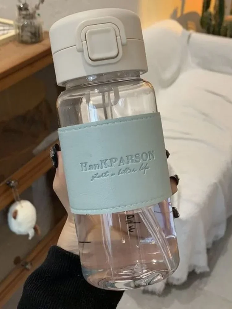500ml Portable Water Bottle with Straw Creative Cute Leak-proof Plastic Drinking Bottle Milk Coffee Tea Juice Cup Drinkware
